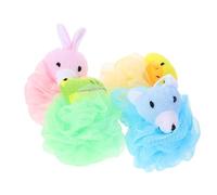 BAZEITFLOW 4Pcs Cartoon Bath Pouf Fun Animal Loofah Sponges for Durable Gentle Bath Accessory for Newborns Includes Duck Rabbit Frog