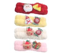 BAZEITFLOW 4pcs Christmas Flannel Elastic Headbands for Face Washing Spa Makeup Soft Hairbands with Reindeer Snowman Design for Women