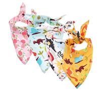 BAZEITFLOW 4Pcs Dinosaur Elements Pet Bandana Decorative Triangle Scarves for Dogs and Cats Lightweight Summer Pet Collar Accessories in Peach Orange Blue and Gray