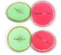 BAZEITFLOW 4Pcs Fruit Themed Gel Ice Packs Round Reusable Ice Bags for Cold Therapy for Sports Injuries Camping and Everyday Use Lightweight and Durable Materials Includes Kiwi and Watermelon