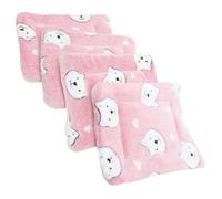 BAZEITFLOW 4pcs Guinea Pig Blanket and Small Pet Cage Liners Soft Wool Sleeping Pads Warm Mat for Hamsters and Hedgehogs, Pink Bear Head, Size S, Washable Pet Bedding for Cozy Cage