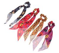 BAZEITFLOW 4pcs Halloween Elastic Scrunchies Pumpkin Skull Hair Ties for Women Soft Smooth Fabric Ponytail Holders Festive Hair Bands Matching Holiday Costumes