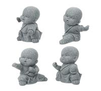 BAZEITFLOW 4pcs Handcrafted Sandstone Buddhist Statue Zen Kung Fu Monk Figurines for Feng Shui Decor Small Compact Religious Ornaments for Car Dashboard Home Office Blessings and Luck