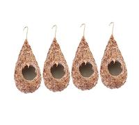 BAZEITFLOW 4pcs Hanging Straw Birds Nest Teardrop Woven Bird Hut with Natural Ventilation and Drainage Suitable for Indoor Outdoor Decoration