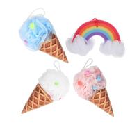BAZEITFLOW 4pcs Ice Cream Shape Loofah Sponge Soft Foam Bath Sponges for Gentle Exfoliating and Creamy Lather Shower Portable Lightweight for Sensitive Skin and Travel Use