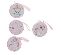 BAZEITFLOW 4PCS Mini Unicorn Pattern Earphone Carry Case Compact Coin Storage Bag Travel Organizer for Earbuds Candy Holder Gift for Friends