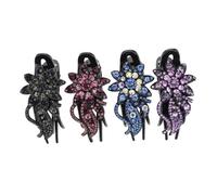 BAZEITFLOW 4pcs Ponytail Hair Clips with Rhinestone Flower Design Duckbill Claw Clips for Elegant Hairstyles Suitable for Women and Multi-color Gradient Blue and Purple