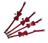 BAZEITFLOW 4PCS Red Pet Wedding Collars Set Bow Tie and Bell Breakaway Safety Kitten Collars for Cats and Small Pendant and Pearl Accent