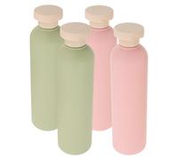 BAZEITFLOW 4pcs Refillable Lotion and Body Wash Bottles PE Squeeze Containers with Flip Caps for Travel Toiletries Avocado Green and Pink Shower Gel Dispensers