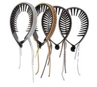 BAZEITFLOW 4pcs Rhinestone Tassel Hair Bun Clips Set round Claw Hair Holders with Grey Silver and Light Gold Crystals for Women’s Updo and Ponytail Styling