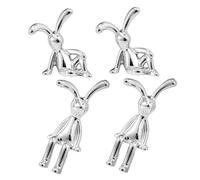 BAZEITFLOW 4pcs Silver Bunny Figurine Set Small Rabbit Statue Plastic Sitting Rabbit Figurines for Home Decor Interior Decoration Desk Shelf Ornaments with Unique Modern Design