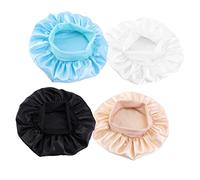 BAZEITFLOW 4Pcs Sleeping Hair Caps Elastic Wide Brim Breathable Bonnet Hats for Hair Care Comfortable Round Sleep Hats Khaki White Blue Black