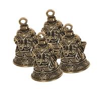 BAZEITFLOW 4pcs Vintage Brass Bell Pendants Chinese Style Lion Head DIY Keychain Charms Compact Decorative Accessories for Crafting and Hanging Ornaments