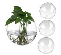 BAZEITFLOW 4pcs Wall Hanging Glass Planters for Flowers and Plants with High Transparency and Space-saving Design, Round-shaped Hanging Propagation Station Suitable for Home and Hotels Decor