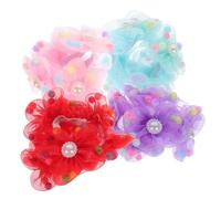 BAZEITFLOW 4pcs Women Hair Bun Nets Elastic Hairnet Covers for Ballet Dance Buns Colorful Beads Ponytail Holders for Girls and Women Hair Accessories