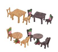 BAZEITFLOW 4sets Miniature Resin Table and Chair Model Decors for Fairy Garden Micro Landscaping with Chinese Style Color Round and Square Tables Gardening Ornaments for DIY