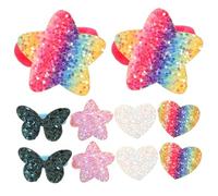 BAZEITFLOW 5 Pairs Glitter Sequin Ponytail Holders for Little High Elastic Hair Ties with Rainbow Gradient Stars and Hearts Soft Flexible Hair Accessories for Thick