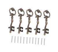 BAZEITFLOW 5pcs Antique Key Shape Pulls Handles Zinc Alloy Vintage Furniture Knobs for Wardrobe Cabinet Door Dresser Decorative Hardware