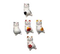 BAZEITFLOW 5pcs Ceramic Cat Chopstick Rests Cute Japanese Style Flatware Holders for Dining Table Home Office Desktop Adornment Porcelain Stands for Chopsticks Spoon Fork