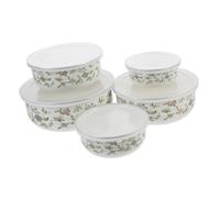 BAZEITFLOW 5Pcs Enamelware Mixing Bowls with Transparent Lids Vintage Thickened Soup and Salad Bowls Set Food Storage Containers Preventing Spills and Keeping Fresh for Kitchen Use