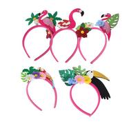 BAZEITFLOW 5pcs Hawaiian Party Hair Accessories Tropical Flower Headbands with Flamingo Coconut Tree and Palm Leaves Designs for Luau Beach Festival Comfortable Fit
