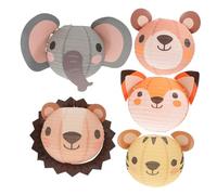BAZEITFLOW 5pcs Jungle Animal Paper Lanterns Hanging Decorations for Birthday Party Kindergarten Festival Cartoon Tiger Lion Bear Elephant Fox