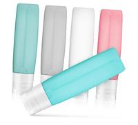 BAZEITFLOW 5Pcs Leak Silicone Travel Bottles Refillable Liquid Containers for Shampoo Lotion with Wide Opening Squeezable Design and Portable Space Saving Toiletry Bag