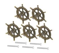 BAZEITFLOW 5Pcs Vintage Nautical Ship Wheel Drawer Pull Handles Smooth Surface Cabinet Knobs for Wardrobe Kitchen Cupboard Furniture with Ergonomic Design in Antique Bronze