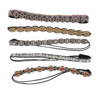 BAZEITFLOW 5pcs Women Rhinestone Elastic Headbands Sparkling Beaded Stretch Hairbands for Weddings Parties Birthdays Comfortable Statement Hair Accessories