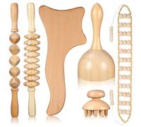 BAZEITFLOW 6 Pcs Wooden Massage Tools Set Manual Back Massage Tool and Therapy Roller Stick for Seniors and Stress Relief