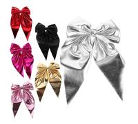 BAZEITFLOW 6pcs Bow Hair Clips with Long Tail Ribbons Metal French Barrettes for Women and Portable Lightweight Hair Accessories in Gold Silver Red Black Pink Rose Red Elegant Bowknot Design