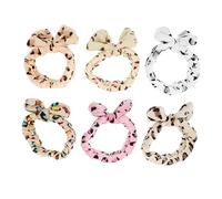 BAZEITFLOW 6pcs Leopard Print Bowknot Headbands Wide Elastic Plush Hairbands for Women Soft Stretchy Comfort Multi Scene Use Includes Khaki Black White Cream Pink Dot