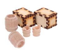 BAZEITFLOW 6pcs Miniature Wooden Barrel Set for Dollhouse Beech Wood Beer Barrels 14mm Linden Wood Crate 18x13x13mm 9mm Vintage Ship Model Accessories for Fairy Garden and Mini Bar Decor