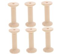 BAZEITFLOW 6pcs Natural Wood Empty Spools with Perforated Center for Sewing and Crafts Smooth Polished Thread Holders for Embroidery Ribbon Wire for Creative Projects