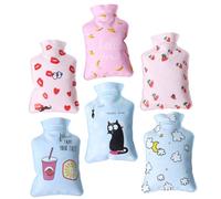 BAZEITFLOW 6pcs Small Hot Water Bottles PVC Reusable Cartoon Hand Warmers Mini Heating Bags for Winter Comfort with Lip Banana Strawberry Cup Cloud and Cat Designs