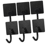 BAZEITFLOW 6pcs Stainless Steel Self-Adhesive Curved Hooks Black Wall Mounted Coat Clothes Towel Holders Easy Install No Drilling for Bathroom Kitchen Door