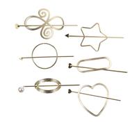 BAZEITFLOW 6pcs Vintage Metal Hair Sticks with Geometric Hollow Design Minimalist Pearl Hairpins for Elegant Updos Wedding Daily Use with Round Teardrop Oval Bow Heart Star Styles