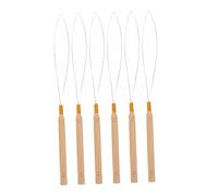 BAZEITFLOW 6pcs Wig Crochet Tool Wooden Handle for Hair Extension Loop Needle and Micro Ring Hair Extension Needle