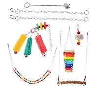 BAZEITFLOW 6Pcs Wooden Chicken Coop Set Durable Enrichment with Hook Design for Hens Includes Swing Xylophone Ladder More for Chick Playtime