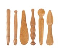BAZEITFLOW 6Pcs Wooden Gua Sha Massage Stick Set Body Sculpting and Muscle Relief Tools in Gourd Bullet Round Pen Bamboo and Spoon Shapes Natural Wood Body Massager for Home Spa