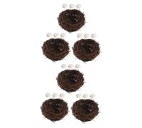 BAZEITFLOW 6set Handmade Bird Nest Decoration Woven from Rattan and Straw Includes Artificial Eggs for Easter and Xmas Tree Hanging Ornament for Outdoor Garden Birdcage