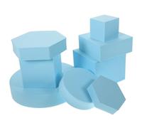 BAZEITFLOW 8pcs Geometric Cube Photo Props for Jewelry and Makeup Photoshoot, Lightweight Foam Blocks Decorative Background Accessories, Pale Blue Desktop Display Set for Product Photography