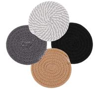 BAZEITFLOW 8Pcs Round Woven Cotton Linen Placemats Heat Resistant Cup Coasters for Dining Table Kitchen Use Wear-resistant Multipurpose Mats in Black and Grey