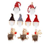 BAZEITFLOW 9 Pcs Christmas Decorative Wooden Clips Forest Elder Figurine Style Red Green Colorful File Holders Lovely Crafted Memo Clips for Home and Office Holiday Decor