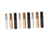 BAZEITFLOW 9 Pcs Glass Perfume Spray Bottles with Aluminum Caps Refillable Essence Atomizers in Gold Silver Black for Travel Camping and Cosmetic Liquid Storage