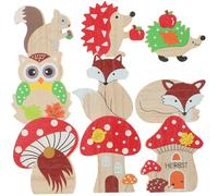BAZEITFLOW 9pcs Hand Carved Wooden Animal and Mushroom Sculptures Miniature Cartoon Statues for Rustic Home Decor Portable Desktop Ornaments for Living Office Yoga Space