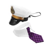 BAZEITFLOW Adjustable Embroidered Captain Hat with Plaid Pet Ties Set for Dogs and Cats Funny Yacht Sailor Neck Collar for Halloween Photo Props and Themed Dress-up