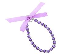 BAZEITFLOW Adjustable Purple Pearl Dog Cat Collar Necklace Metal Bling Accessories and Ribbon Bow, Pet Puppy Kitten Jewelry for Special Occasions