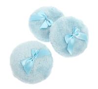 BAZEITFLOW Baby Body Puff Set 3pcs, Plush Round Soft Bowknot Design, Pure Cotton Material, Blue, Suitable for After- Infant Skincare and Travel Use