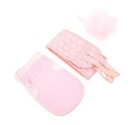 BAZEITFLOW Back Strip Bath Towel and Exfoliating Gloves Set, 3pcs Pink Bath Shower Ball Kit for Gentle Back Scrubbing and Skin Care during Daily Shower